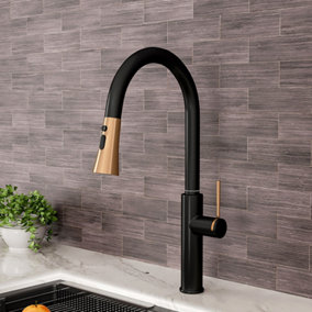 Black Kitchen Sink Mixer Tap Faucet with Pull Down Sprayer