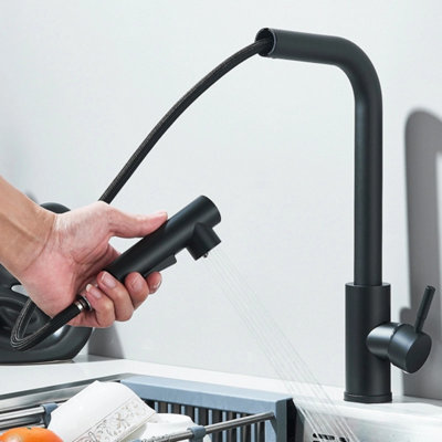 Kitchen Faucet Sink PullDown Sprayer Swivel Single Handle Mixer Tap Brushed Gold