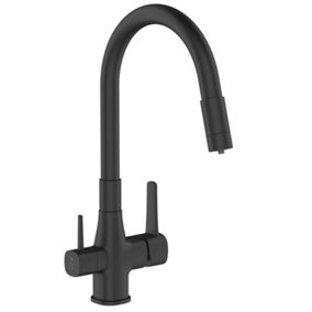 Black Kitchen Tap Standing Sink Faucet Flexible Spout Underdeck Water Filter Set