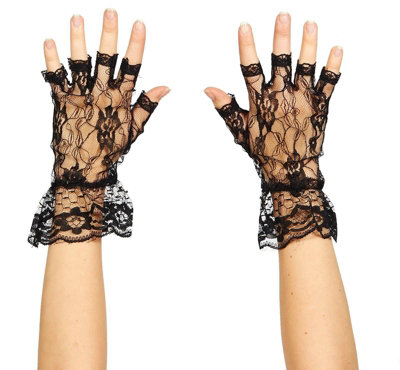 Black Lace Fingerless Gloves - One Size Womens Halloween Party Accessory