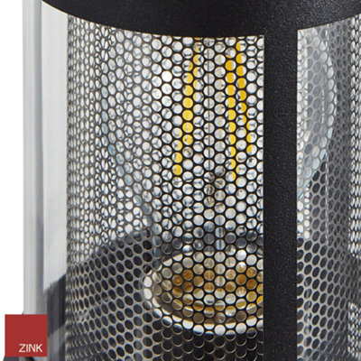 Black Lantern Wall Light Mains Powered with Stainless Steel Mesh: Bulb Included