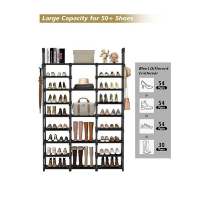 Black Large Capacity Metal Freestanding Open-Style Shoe Rack