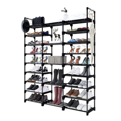Black Large Capacity Metal Freestanding Open-Style Shoe Rack