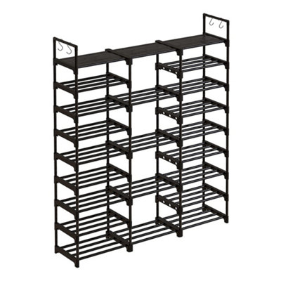 Black Large Capacity Metal Freestanding Open-Style Shoe Rack