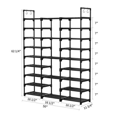 Black Large Capacity Metal Freestanding Open-Style Shoe Rack