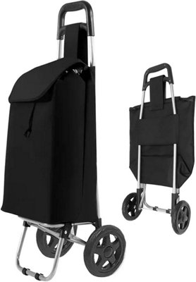 Black Large Lightweight Wheeled Shopping Trolley Push Cart Luggage Bag W Wheels