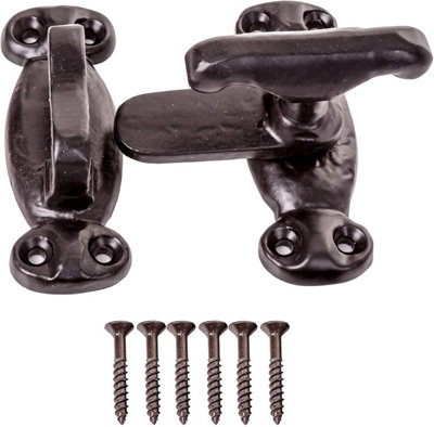 Black Latch Fastener Thumb Turn Catch Latch Cabinet Catch Showcase Fastener Hinge Door Accessories Antique Finish with Screws