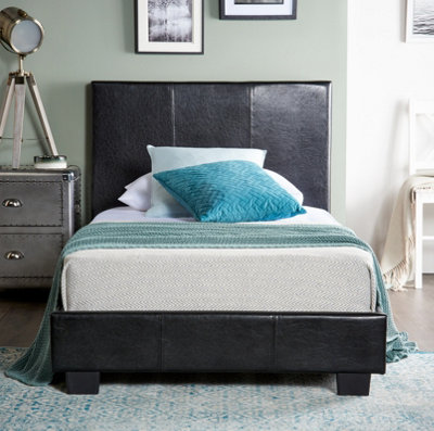 Black leather bed deals headboard