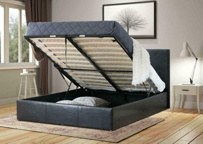 Black faux deals leather ottoman bed