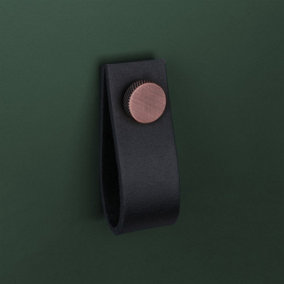 Black Leather Pull  With Knurling Fixing - Antique Copper