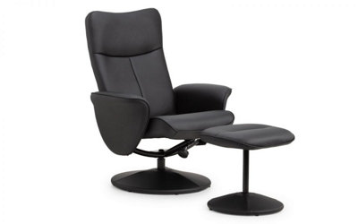 Black Leather Recliner and Stool