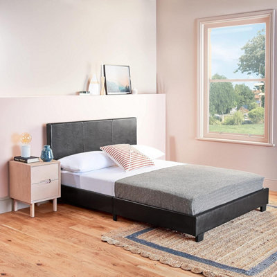 Black leather small double bed discount