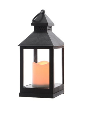 Black LED Candle Lantern Lumineo 24cm Indoor Battery Operated Timer