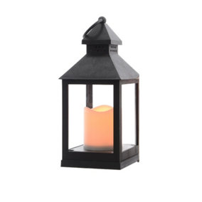 Black LED Candle Lantern Lumineo 24cm Indoor Battery Operated Timer Flame Effect