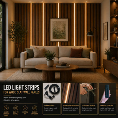 Black LED Light Strips for Wood Slat Wall Panels 2.4m Dimmable Strip ...