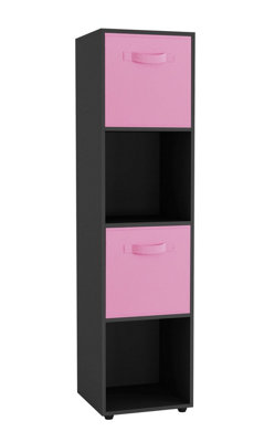 Black, Light Pink - 4 -Cube Tall Shelving Unit With Non Woven Inserts