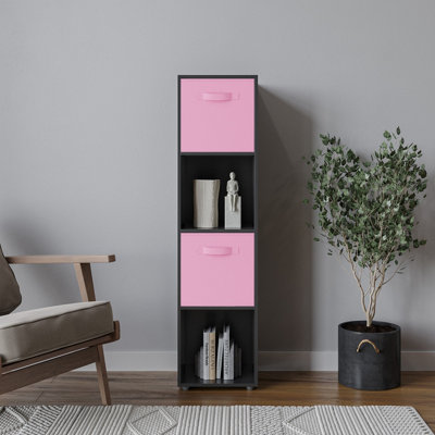 Black, Light Pink - 4 -Cube Tall Shelving Unit With Non Woven Inserts