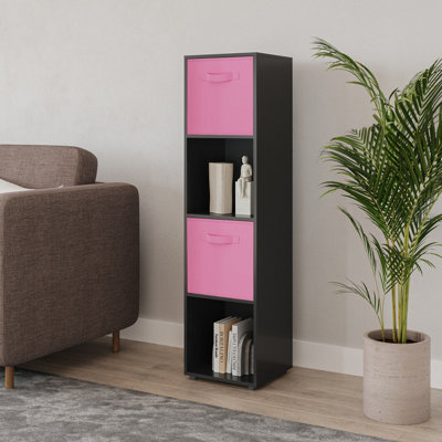 Black, Light Pink - 4 -Cube Tall Shelving Unit With Non Woven Inserts