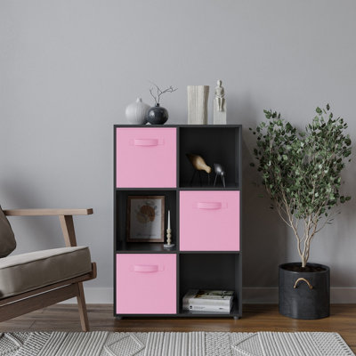 Black, Light Pink - 6-Cube Shelving Unit With Non Woven Inserts