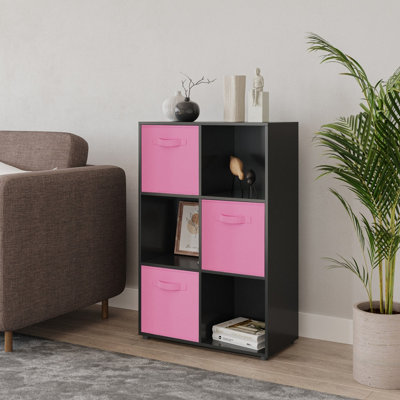 Black, Light Pink - 6-Cube Shelving Unit With Non Woven Inserts