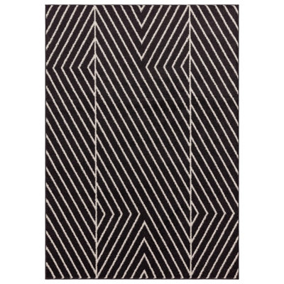 Black Linear Modern Easy to clean Rug for Dining Room-200cm X 290cm