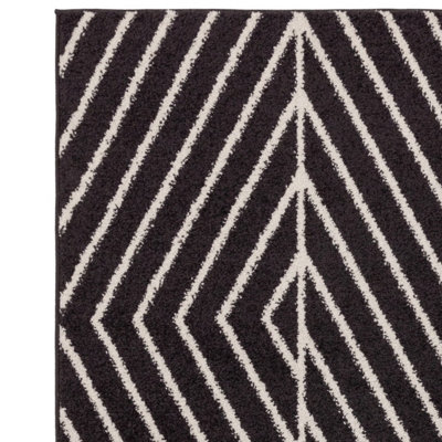Black Linear Modern Easy to clean Rug for Dining Room-200cm X 290cm