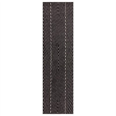 Black Linear Modern Easy to clean Rug for Dining Room-66 X 240cm (Runner)