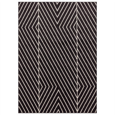 Black Linear Modern Easy to clean Rug for Dining Room-80cm X 150cm