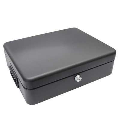 Black Lockable Security Box - Floor or Wall Mountable Steel Safe for Important Documents, Passports & Paperwork - H9 x W30 x D24cm