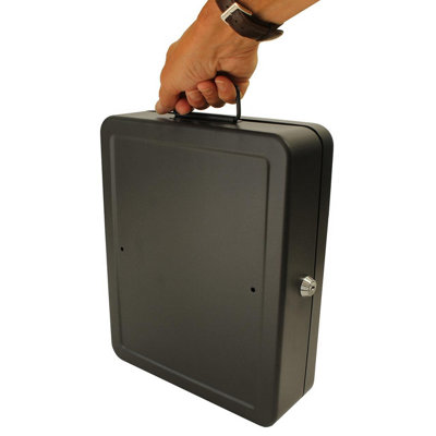 Black Lockable Security Box Floor or Wall Mountable Steel Safe for Important Documents Passports Paperwork