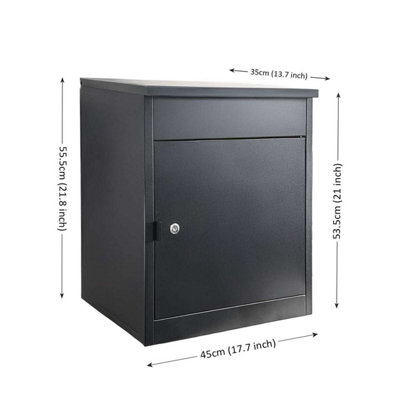 Black Lockable Standing or Wall Mount Metal Parcel Box Package Drop Box ...