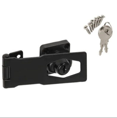 Black Locking Hasp and Staple with Keys Security Lock 120x40mm DIY at B&Q