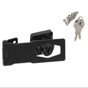 Black Locking Hasp and Staple with Keys Security Lock 120x40mm