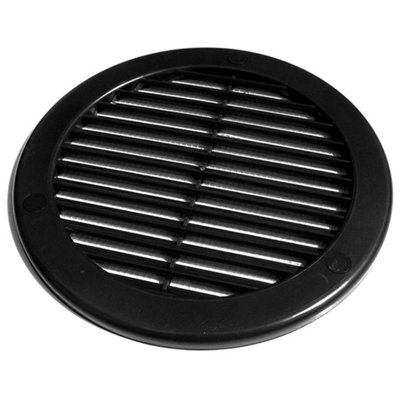 Black Louvred Wall Vent Grille with Flyscreen and Screw Covers, 100 mm / 4 in, Air Ventilation Duct Cover with Flat Back