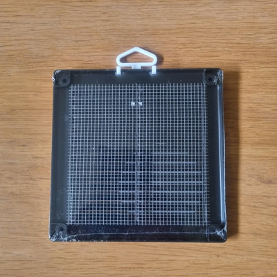 Black Louvred Wall Vent Grille with Flyscreen and Screw Covers, 150 x 150 mm, Air Ventilation Duct Cover with Flat Back