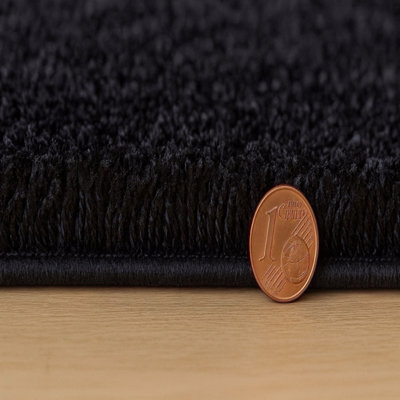 Black Luxury Soft Plush Area Rug Thick Pile Living Room Carpet (160x230)