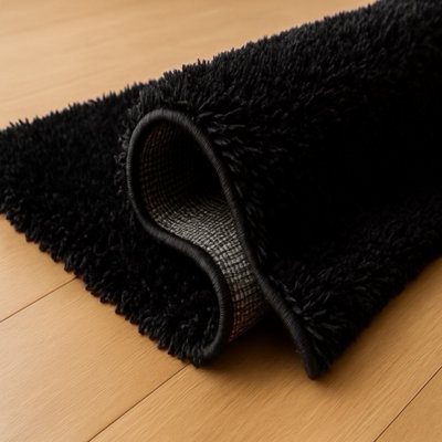 Black Luxury Soft Plush Area Rug Thick Pile Living Room Carpet (160x230)