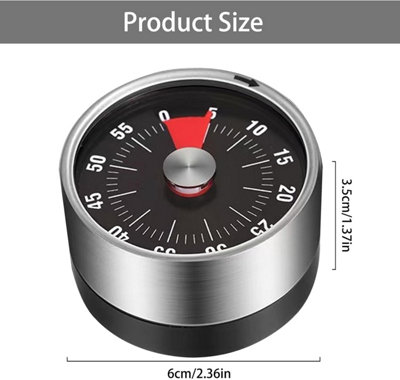 Black Magnetic Kitchen Timer, Stainless Steel Cooking Countdown Timer