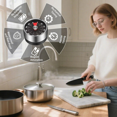 Black Magnetic Kitchen Timer, Stainless Steel Cooking Countdown Timer