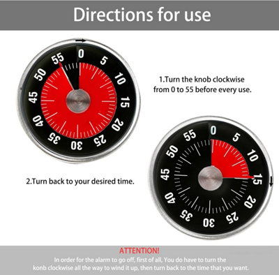 Black Magnetic Kitchen Timer, Stainless Steel Cooking Countdown Timer