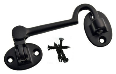 Black Malleable Iron Cabin Hook and Eye Latch 100mm Gate, Door & Window Secure Latch Durable Metal Hook for Shed Closet & Cabinet