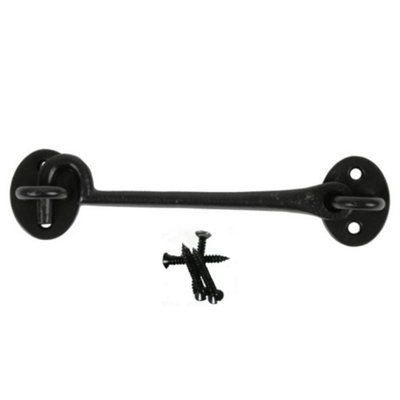 Black Malleable Iron Cabin Hook and Eye Latch 200mm Gate, Door & Window Secure Latch Durable Metal Hook for Shed Closet & Cabinet