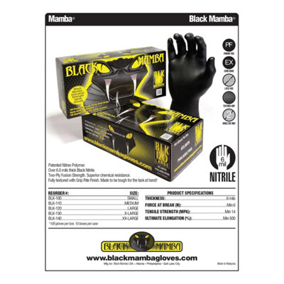 Black Mam Gloves Workshop 6mil Thick Nitrile Glove Box of 100 Medium Size