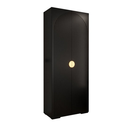 Black Manhattan I Modern Compact Hinged Door Wardrobe W1000mm H2370mm D470mm - 2 Doors, 10 Shelves