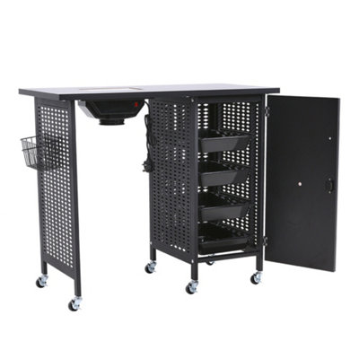 Black Manicure Station Nail Table for Beauty Salon with Storage Basket