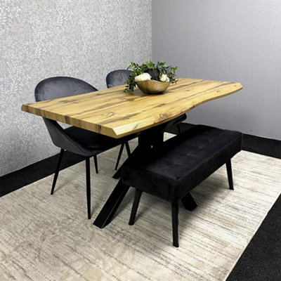 Black Marble Effect Dining Table with 6 Tufted Black Velvet Chairs ...