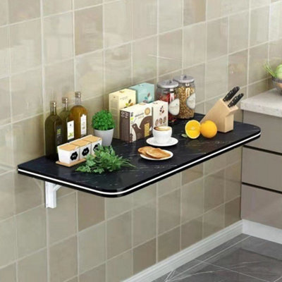 Black Marble Folding Wall-mounted Flip Table 60cm W x 40cm D