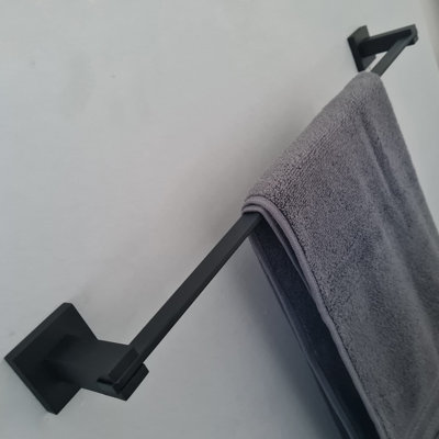 Black Matt Finish Bathroom Wall Mounted Modern Towel Holder Black Square Stylish Accessory - 9