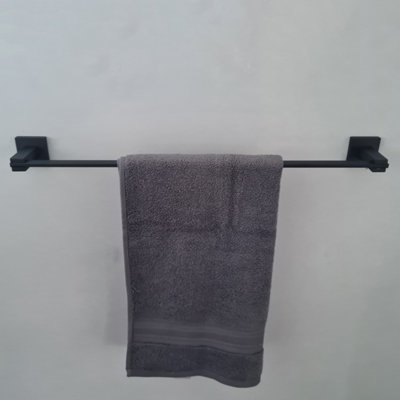 Black Matt Finish Bathroom Wall Mounted Modern Towel Rail Holder Black Square Stylish Accessory - 5