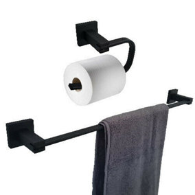 Black Matt Finish Wall Mounted Bathroom Accessories Towel Rail Toilet Roll Holder